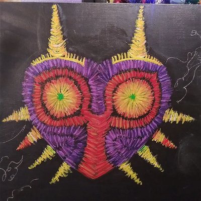 Line painting Majora's Mask. I think it's coming out very interesting. Still not sure where I'm going with it but I'm having fun. #LegendofZelda #LoZ #MajorasMask #painting #fanart