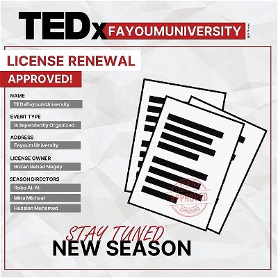 يُسعدنا أن نٌعلن عن بدأ انطلاق المُوسم الثاني من TEDx بجامعة الفيوم. مع فتح باب التقديم للإنضمام خلال ساعات ⏳🤍
STAY TUNED!
 
#TEDx #NewSeason #recruitment