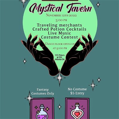 Link in Bio. TL;DR Im hosting a tavern party w/ @simone222taylor and I’ll have some fire beverages made inside potion bottles you can take home!

Cop some elf ears or deer antlers off of Amazon and come through, admission is free for all costume wearers!

Come one, come all to Peter Street Station's (PSS) first Mystical Tavern Party!
Starting at 5PM, the fantasy multiverse collides, allowing for ogres, elves, witches, warlocks—and the rest of the realm's otherworldy beings to get together to have a grand ol' time✨🧚‍♀️🧙
Sip on the tavern's finest potion-inspired cocktails while listening to live music, or take a stroll through the Grand Bazaar, where our traveling merchants will display their wares. Featuring vintage apparel, intricate knitwear, otherworldly plants, and delicious baked goods, there's something for everyone to enjoy! Rumor has it that the Grand Bazaar is also hosting an oracle 🔮 that can read your future, giving you a bonus to insight!
Lastly, if you fancy yourself a night owl and dancer stay until 9PM for the dance floor to open up!