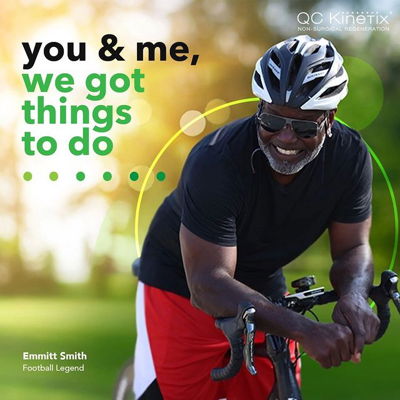 Don’t let physical injuries or pain prevent you from moving forward with your life. QC Kinetix and football legend, Emmitt Smith, encourage you to face your restrictions with regenerative medicine that can help get you back to doing the activities that you love.

What are you waiting for? Schedule a consultation today! Link in bio 🚴‍♀️