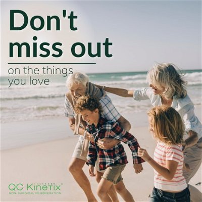 Your joint pain doesn’t need to keep you from doing the things you love with the ones you love any longer. We are here to offer noninvasive treatment options! 
Let’s figure out if our treatments are a good fit and get you back to feeling your best!

#QCKinetix #missingout #jointpain #dontmissout #regenerativetreatments #regenerativemedicine #love #chronicpain #painfree #enjoylifeagain