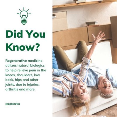 If you didn’t know, now you do!
Let us figure out the right treatment option for you, schedule your free consultation today.

#QCKinetix #livepainfree #jointpain #painfree #regenerativetreatments #regenerativemedicine #paintreatment #chronicpain #livelife #freeconsultation #didyouknow #naturaltreatment #naturalbiologics #painrelief