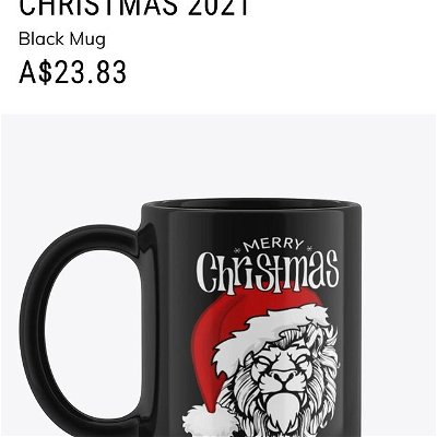 Photo by DynastyXL on December 02, 2021. May be an image of coffee cup and text that says 'CHRISTMAS 2021 Black Mug A$23.83 Chrisimas MERRY'.
