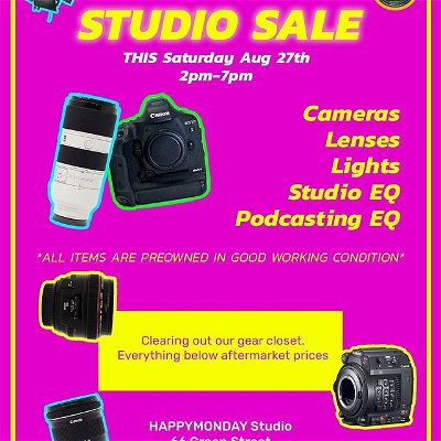 Tomorrow we are purging our equipment closet and selling a bunch of used gear at the studio. Cameras, lenses, lighting, podcast, studio equipment. Pull up to buy gear or just come kick it. I’ll be here from 2-7pm.