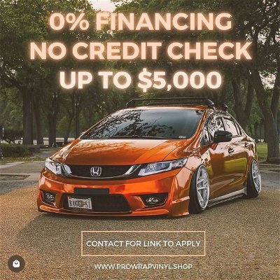 ⭐️ 0% Financing on Installations! Up to $5,000 Approvals | Message Today to Request Application 📲 Also Accept Affirm to Get 6-24Months Financing on Wrap Colors Online today at Checkout! | 6Months 0% APR 🔥 Buy Now & Pay Later Today! 📲 #ProWrapVinyl 

———————————————-

0% Financing Available on Installations 
Buy Now & Pay Later up to 24 Months on our Website Today 📲

⭐️New 2023 Styles & Colors Available Now! 
⭐️Premium Top Quality Film 
⭐️300+ Colors & Styles in Stock 📲
⭐️Full 60FT Rolls | Best Prices PERIOD! 
⭐️Best Prices & Vinyl Material 
⭐️Professionals/Beginner Friendly Wrap! 
⭐️Get Paid to Rock Our Wrap!

All 300+ Wrap Colors Available on Our Website in our Bio! 📲🤝

.
.
.
.
.
.
#Prowrapvinyl #carwrap #wrap #colorchangewrap #glosswrap #satinwrap #mattewrap #vinylfilm #paintisdead #cars #customwrap #vinylwrap #cambergang #loweredlifestyle #showcars #explore #cars #exoticcars