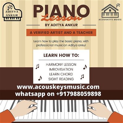 hey ! 
 do u want to learn keyboard or piano! but you don't know from where to start?

its ok , dont worry
check out my website www.acouskeysmusic.com
here i am offering different courses on keyboard and piano .
 for more info msg me or whatsapp 
+91-7988059898

#piano #theory #learnkeyboard #learnpiano #musician #producer #bollywood #bollywoodmusic #learnmusic #musicinspired #music