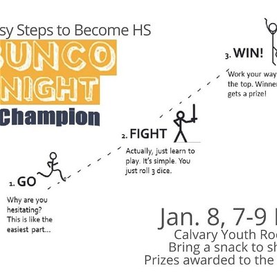 Calling all HS students! We're going to have Bunco Night THIS SATURDAY! Come join us for a great time playing a wacky game together. Be prepared to get all spiffed up with crazy accessories! Bring a friend with ya, and we'll see ya there! #bunco #competition #rollthedice #allskillnoluck🍀  #buncovid