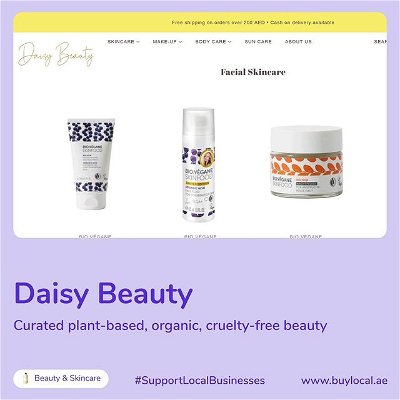 "Beauty should spread joy, not cause harm" - @daisydotae.⁣⁣
⁣⁣
As someone who is always exploring local eCommerce brands in the UAE, I must say, I come across a lot of businesses that actually stand for something great.⁣⁣
⁣⁣
Businesses like Daisy Beauty who sell cruelty-free beauty products, free from nasty ingredients, packaged in 100% recyclable material.⁣⁣
⁣⁣
Check their site out at www.buylocal.ae under the 'Beauty & Skincare' and 'Eco-friendly' categories.⁣⁣⁣⁣⁣⁣⁣⁣⁣⁣⁣⁣
⁣⁣⁣⁣⁣⁣⁣⁣⁣⁣⁣
❓ ❓ ❓⁣⁣⁣⁣⁣⁣⁣⁣⁣⁣⁣⁣
⁣⁣⁣⁣⁣⁣⁣⁣⁣⁣⁣⁣
What is @buylocal.ae?⁣⁣⁣⁣⁣⁣⁣⁣⁣⁣⁣⁣⁣
⁣⁣⁣⁣⁣⁣⁣⁣⁣⁣⁣⁣
Buylocal.ae is an online directory of local eCommerce sites in the UAE; a convenient place to explore local brands in one place 🙌⁣⁣⁣.⁣⁣