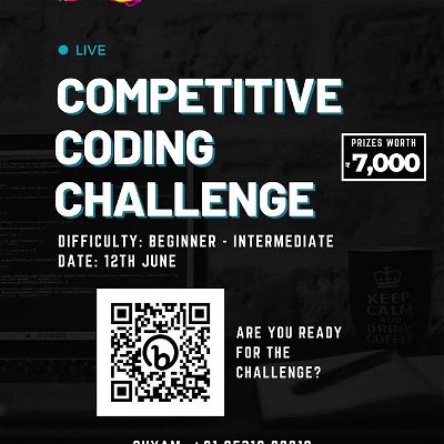 Join us with the Competitive programming challenge on June 12th from 10am at Microsoft lab,Tifac core 🎉