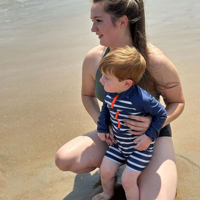 Parker’s first time at the beach 🏖️ 
Safe to say he loves it🤍🌊