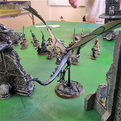 The Witch King and his Mordor companions in action today.

A win for me in our War of the Rings!

@midulstergaming

#mesbg #wargames #ttrpg #hobbyist