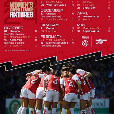 Arsenal’s Women’s fixture list, including FIVE matches at the Emirates. Nearly all matches can be seen on Paramount+ (subscription based) and FA Player (Free). 

COME ON YOU GUNNERS!!

#wwwatx #do512 #arsenalwfc #arsenal #keepaustingooner #austingooners