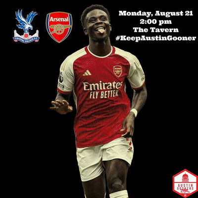 Arsenal rounds up Week 2 on a Monday Night in Selhurst Park against Crystal Palace, which for us means a 2pm start, so get those appointments scheduled 😉 and meet us on 12th and Lamar…

COME ON ARSENAL!! 

⚽️: Crystal Palace v Arsenal 
🗓️: Monday, August 21
⏰: 2:00 pm
🏟️: Selhurst Park, London
🍻: @the_tavern_atx 
📍: 12th and Lamar 
📺: Peacock 🦚 

#wwwatx #do512 #keepaustingooner #austingooners #austin #texas #atx #arsenalfc #coyg🔴⚪️ #listo #redarmy #arsenalamerica #northlondonisred🔴🔴🔴 #texasisred #comeonarsenal🔴⚪️🔴