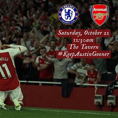Back from international break and looking forward to continue the title chase! We’ve missed all of your pretty faces and can’t wait to see you again, this Saturday,  at the Tavern for a London Derby against Chelsea. Plan ahead as this is a later than usual kickoff, so parking will be at a premium. 

COME ON YOU GUNNERS!!!!

⚽️: Chelsea v Arsenal 
🗓️: Saturday, October 21
⏰: 11:30am 
🏟️: Stamford Bridge, London
🍻: @the_tavern_atx 
📍: 12th and Lamar 
📺: NBC 

#wwwatx #do512 #keepaustingooner #austingooners #austin #texas #atx #arsenalfc #coyg🔴⚪️ #listo #redarmy #arsenalamerica #northlondonisred🔴🔴🔴 #texasisred #comeonarsenal🔴⚪️🔴
