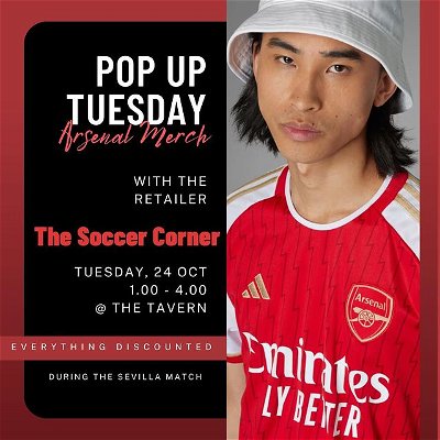 During the Sevilla match, we’ll have a pop-up shop at The Tavern thanks to the folks at The Soccer Corner.

Looking forward to seeing you there!