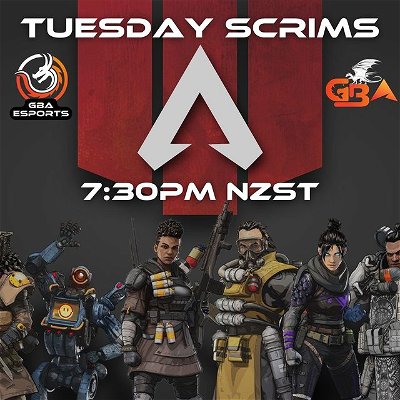 **Apex Legends Scrims**
Every Tuesday at 7:30pm NZST 
Open to all and free for anyone!

This week we're adding a prize of 1000 Apex coins to the player who takes out our Tuesday Tourney!

Join the Discord:
https://discord.gg/Aux3DwZuHB

Register through our partners platform Challengermode to have your placements and eliminations go towards our monthly leaderboard and a chance to win prizes:
http://invite.cm/gxMsHA

#apexlegends #esports #oceania #newzealand #australia #fiji #samoa #tonga #papuanewguinea #apexlegendscommunity #apexlegendscompetitive #amateuresports