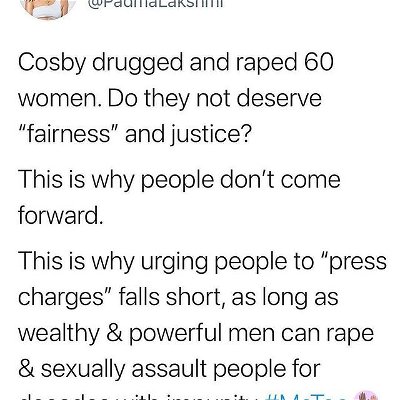 More of why I'm in law school!!! If this news is triggering for you, we are here! If you want to sound off in the comments, please do! #metoo 

@padmalakshmi by @easy_repost_app
----------------------------------------
I know this news is re-traumatizing for a lot of us. 

The fact is, our legal system is pay to play and always has been. 

Decisions like these essentially normalize rape and sexual violence towards women and prevent future survivors from speaking out. 

This was a miscarriage of justice by the Pennsylvania Supreme Court that will have lasting, horrific effects.

@timesupnow #metoo