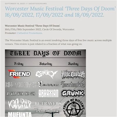 sadistic_screams666 have posted a nice review of all the bands of last weekends @worcsmusicfest , including some very kind words about our set, Thank you! 

Link in story highlights

#doommetal #doom #postmetal #metal