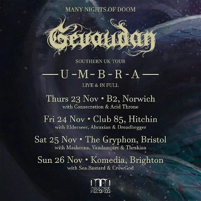🔥NEW SHOW🔥

We will be joining @gevaudandoom666 , @elderseerband and @thedreadfulbeggars at the @club_85_hitchin leg of their Umbra Tour on the 24th November! 

We are stoked!

Info up soon

#doom #doommetal #metal #postmetal #ukdoom #atmosphericdoom
