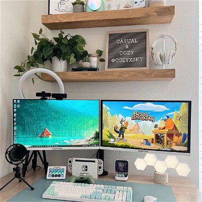 I present to you… ✨her✨
•
My setup is pretty much done and let me tell you, I am so happy with it! It feels so much more functional than my last setup, especially with the dual monitors 🥹 I still have more to do, but what do you all think as of now? 
•
I would also like to thank @marvelisticstudio for sending me their leather desk mat! The color matches my setup perfectly, I love it 🥰 I have it linked in my Amazon storefront if you’re interested! 
•
One final thought, I am so excited for Bear and Breakfast to release next month 🐻 Definitely one of my most anticipated games of the year. Will you buy it once it releases? 
•
Gaming Partners ✨
@stardewally
@kelsgamer
@gamewithkiwi
@coziigamer
@lilicasprouts
@_thefoxgirl_
@comfy.dana
@cozy.leon 
@_sleepysable
@maybemighty_
•
That’s all for now folks! If you’ve read this far, just know I appreciate you 🤍