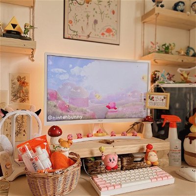 another setup photo for u✨ʕ·ᴥ·ʔ

hi honeybees🐝✨ hope you’re having a nice day today! 🧸
what are you playing these days?
I recently bought switch sports and i’ve been loving it way more than i thought! i really enjoyed wii sports, so i was excited when i saw switch sports was coming!✨ my right arm is sore though lol but i love how you can earn points and exchange them for clothing items and stuff, i feel like that keeps me motivated 🌞

also wanted to shout-out @whooshclean for sending me their tech cleaning products! keeping my screens clean is important to me, and i’ve been using whoosh for about 2 weeks now and i love how clean they leave my monitor/tvs and switch screens!✨i also love keeping the mini screenshine on my purse so i can clean my phone’s screen when i go out. I highly recommend🤍 

#whooshsquad #screencleaner 
#techhygiene #whyiwhoosh 
—————————————————
🏷 

#gamingsetup #desksetup #cozy #cozygaming #cozygamer #gamergirl #setup #kirby #desksetups #cozydesksetup #cottagecore #aesthetic #aestheticgamer #gamingpc #gamingroom #gamingroomsetup