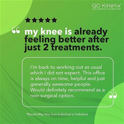 Perhaps the most common cause of injury to the knee is participation in sports activities. Sports activities can place tremendous forces on the knee joint, and while most of the time the knee can handle these forces, there are times when they can lead to injury.

Learn how QC Kinetix can help treat your knee tear or sprain with natural treatment methods! Visit our website to learn more 🩺