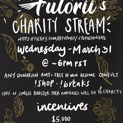 #STOPAAPIHATE - I'm trying to hit $5k before April (aka midnight) and would love some support, even if you can only spare a few minutes, to stop by & spread awareness of what's been on my community's mind recently. Hope to see you tonight!

https://tiltify.com/@futorii/stopasianhate

#stopaapihate #stopasianhate #charityfundraiser
#charityevent twitch.tv/futorii