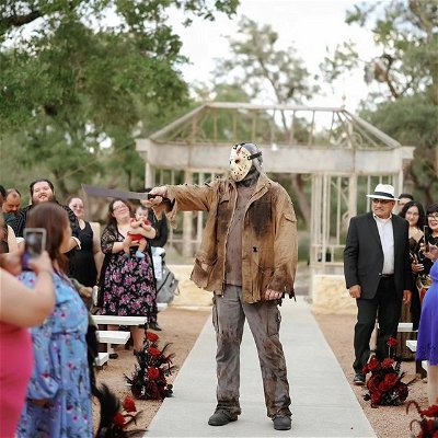 So honored to have a special role in the wedding of @thelegginglass and @gonz_zl1 back on Friday October 13
Congratulations to you two! May the Force be with you.
#jasonvoorhees #horrorcosplay #jasonvoorheescosplay #fridaythe13th #thelegginglass #cosplaywedding