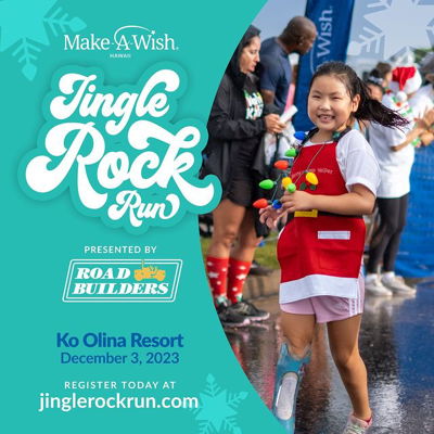 Ready to rock the wish? 🤘 

Presented by Road Builders Corporation, Jingle Rock Run is a festive holiday walk that raises funds to support local keiki across the state fighting critical illnesses. Join us at @KoOlinaResort on December 3 to gift a wish this holiday season! 

Register today at the link in our bio: "Jingle Rock Run 2023!". 🎄💫