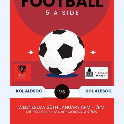 Join us this Wednesday for a 5 aside against @uclalbsoc ⚽️drop us a dm if you’d like to take part (kcl and ucl students only)