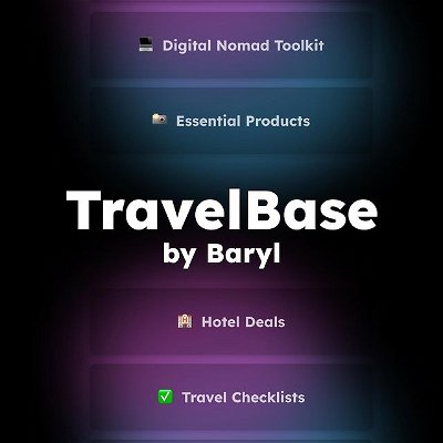 We're releasing a NEW resource, the TravelBase, to the public today (baryl.io/travelbase) . It's a collection of hand-curated tools for you to save time planning a trip.

📦 Includes: Notion travel planners, curated tools for hotel/flight searching, essential products to feel like a travel baddie, and more :)

💌 taking suggestions for things we should add to this! any & all ideas welcome, just fire em thru the comments 😎

- Eric ❤️