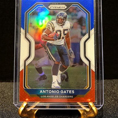 Antonio Gates RWB Prizm. 
16 seasons in the league, 16 seasons as a Charger, and 116 touchdowns before officially retiring in 2020. 
*
*
*
*
@paniniamerica @chargers @theantoniogates85 

#sportscards#sportscardsforsale#sportscardscollector#sportscardscollection#sportscardsinvestments#sportscardcommunity#sportscardinvestor#sportscards4sale#tradingcards#tradingcardsforsale#footballcards#footballcardsforsale#paniniamerica#whatnotsports#footballbreaks#sportscardsbreaks#whatnotapplication#whatnotsports#losangeleschargers#lachargers#chargernation#chargersnation#chargersfootball