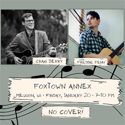 Thrilled to be sharing the stage at @theannexatfoxtown this Friday with @frdpenn, who I connected with recently at #linnemansriverwest. He's got some great original stuff that I'm really excited about!

Oh, and I'll be playing, too. Come on out for some free music and some great drinks!

Foxtown Annex
Mequon, WI
Friday, January 20, 2023 -  7-10PM

#livemusicmke #mkemusicscene #milwaukeemusic #acousticartists #folkmusic #countrymusic #originalsongs