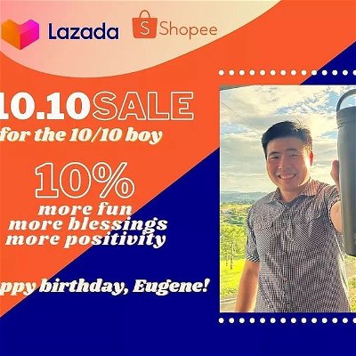 10.10 SALE ALERT😜🎉🎊

Happy 10.10 birthday @eugego89! A lover of discounts and deals, but never scrimpy on spreading fun, love and positivity to everyone around him! Thank you for being you!! 🎉😜