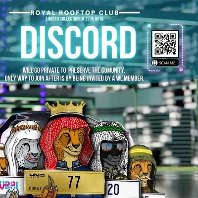 Discord now live! Get your role on!
Chat will go private unannounced 👊🏾
#nft #NFTCommunity #Discord #NFTdrop #Metaverse #DubaiExpo2020 #Dubai  #artist #trademark #royalrooftopclub