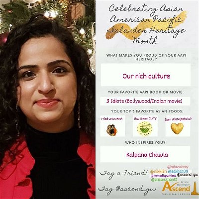 Check out our highlights for our #AAPIHM campaign where we celebrate the diversity of cultures reflected in our community.

To close out AAPIHM we’re featuring Ascend Greater Washington Marketing Deputy VP, Priyanka Malla @pmalla12 

Fill out your own template and share, tagging @ascend_gw and we’ll feature you on our page!

#proudasian #ascendleader #celebratediversity