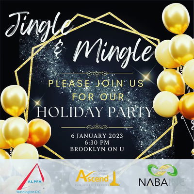 #Ascend Greater Washington Chapter, #ALPFA DC, and #NABA DC invite you to our joint Holiday Party celebration on Friday, January 6 at BROOKLYN on U!

Ticket prices include informal networking/meet-up with our organizations at 6:30pm with food and drink ticket.

TICKETS:
 FREE for Ascend, ALFPA, and NABA Members
 $10 for Non-members

Tickets are limited and will be distributed first come, first served. Note that COVID protocols are in-place, per local guidance.

We look forward to seeing you there!!
Link in BIO 
#christmas #holiday #newyears #aapi #party