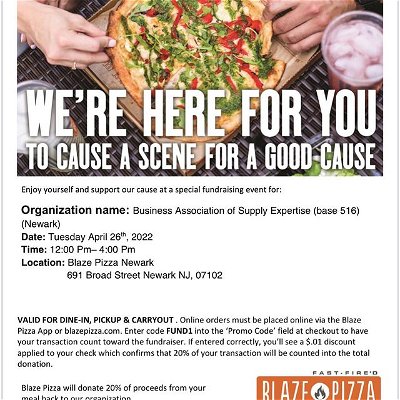 Attention BASE!!!😎

Our Blaze Fundraiser is coming up this Tuesday, April 26th from 12-4 pm. Come out to Blaze in Newark to support BASE :))

Don’t forget to show the flyer so that your transaction counts towards the fundraiser😃