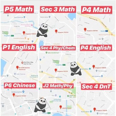Assignment code: P168, Location: 165004 (Tiong Bahru)
Level & Subject: Pri 5 Math
Tuition freq: 1 lesson/week x 1.5h
Special request: Full-time Tutor or MOE School teacher
;
Assignment code: S199, Location: 760343 (Yishun)
Level & Subject: Sec 3NT Math
Tuition freq: 1 lesson/week x 1.5h
Special request: Chinese female, Full-time Tutor or MOE School teacher. Student is very poor in Math
;
Assignment code: P169, Location: 259784 (Newton/Orchard)
Level & Subject: Pri 4 Math
Tuition freq: 2 lesson/week x 1.5h
Special request: Chinese female, Full-time or Part-time Tutor
;
Assignment code: P170, Location: 159958 (Queenstown)
Level & Subject: Pri 1 English
Tuition freq: 1 lesson/week x 1.5h
Special request: Chinese female, Full-time Tutor or MOE School teacher
;
Assignment code: S200, Location: 522878 (Tampines)
Level & Subject: Sec 4 Combined Sci(Phy/Chem)
Tuition freq: 1 lesson/week x 1.5h
Special request: experienced
;
Assignment code: P171, Location: 150129 (Tiong Bahru)
Level & Subject: Pri 4 English
Tuition freq: 1 lesson/week x 1.5h
Special request: tutor must have debating experience
;
Assignment code: P172, Location: 648164 (Chinese Garden/Lakeside)
Level & Subject: Pri 6 Chinese
Tuition freq: 1 lesson/week x 2h
Special request: experienced tutor
;
Assignment code: J041
Location: 750409 (Sembawang)
Level & Subject: JC 2 H2 Math OR H2 Physics
Tuition freq: 1 lesson/week x 2h (2 lesson/month if only 1 subject)
;
Assignment code: S201, Location: 159958 (Queenstown)
Level & Subject: Sec 4 DnT
Tuition freq: 1 lesson/week x 2h