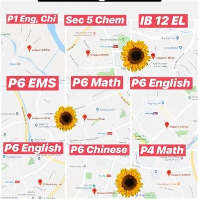 To apply and view assignments, please join our Telegram Channel (https://t.me/CocoAssignments)
;
Assignment code: P202, Location: 824672 (Punggol)
Level: Pri 1
Subject: English OR Chinese
Tuition freq: 1 lesson/week x 1.5h (per subject)
Special request: male
;
Assignment code: S228, Location: 560610 (Ang Mo Kio)
Level: Sec 5
Subject: Combined Chemistry
Tuition freq: 1 lesson/week x 2h, limited budget
Special request: female Chinese
;
Assignment code: J045, Location: 138680 (Buona Vista)
Level: IB Grade 12
Subject: English (SL)
Tuition freq: 1 lesson/week x 1-1.5h
Special request: prefer female
;
Assignment code: P203, Location: 530302 (Hougang)
Level: Pri 6
Subject: English, Math, Science
Tuition freq: 1 lesson/week x 2h, $25-30/h
Special request: female Chinese
;
Assignment code: P204, Location: 752466 (Sembawang/Admiralty)
Level: Pri 6
Subject: Math
Tuition freq: 1 lesson/week x 2h
Special request: May increase lesson depending on needs
;
Assignment code: P205, Location: 730747 (Admiralty/Woodlands)
Level & Subject: P5 Math, or P6 English
Tuition freq: 1 lesson/week x 1.5h
Special request: A Level grad/Undergraduates. You will be teaching a class of 2-8 students, at a tuition centre.
;
Assignment code: P206, Location: 680542 (CCK/Yew Tee)
Level: Pri 6 
Subject: English
Tuition freq: 1 lesson/week x 2h
Special request: experienced tutor
;
Assignment code: P207, Location: 734691 (Woodlands)
Level: Pri 6 
Subject: Chinese
Tuition freq: 2 lesson/week x 2-3h
;
Assignment code: P208, Location: 560536 (Ang Mo Kio)
Level: Pri 4
Subject: Math
Tuition freq: 2 lesson/week x 1.5h, $15-20/h
Special request: strict budget, Parent says from low-income family
