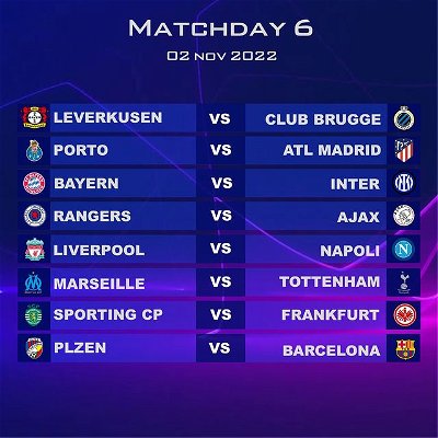 Matchday 6 UEFA Champion League

#ucl