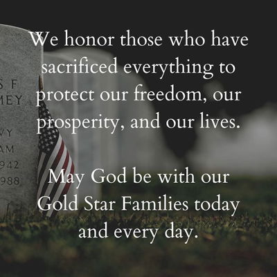 Today we pay tribute to the men & women who have lost their lives defending this country, securing our freedom, and upholding justice across the world.

Thank you and God bless all Gold Star families for their commitment and sacrifice on behalf of a grateful nation.

#memorialday
