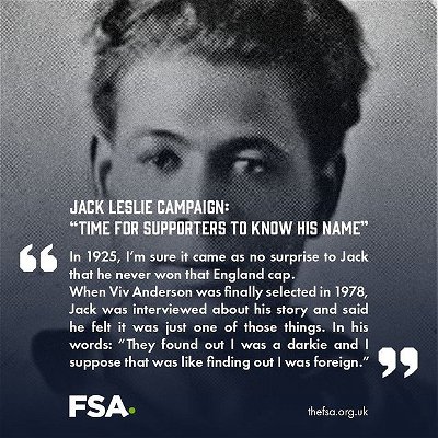 A quote from @wearethefsa 🗣
——
Please Donate,Share and Follow to keep updated on Raising funds for a statue of Jack Leslie - https://www.crowdfunder.co.uk/jack-leslie-campaign
——
Thank you to @mayflowerd7 for the Design.
____________________________________________

#blm #blacklivesmatter #blmuk #black #blackfootballers #blackouttuesday #football #pafc #whufc #footballseason #goal #goals #sports #sport #mixedrace #bame #unitedkingdom #jamaica #swuk #devon #plymouth #exeter #bristol #uk #london
