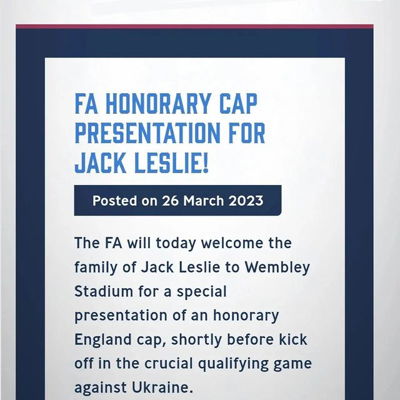 BREAKING: FA award ceremony for Jack's cap will be before the England Vs Ukraine match today