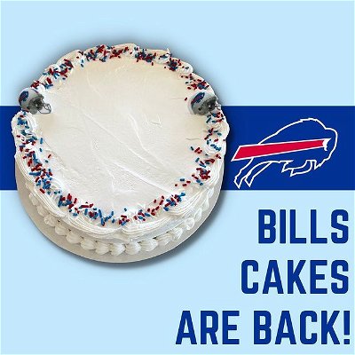 GO BILLS!💙❤️ Bills cakes are back! Call us to order ahead for your game day party or stop in store to shop from our selection of cakes!