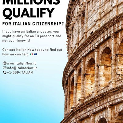 MILLIONS OF AMERICANS QUALIFY FOR ITALIAN CITIZENSHIP! This also means that millions of Americans have the right to live and work in the EU, but don’t even know it! Schedule a free consultation to find out how you could qualify….

#italy #italiancitizenship #juresanguinis #EUcitizenship #AmericanExpats #dualcitizenship