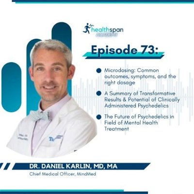 In this week's episode of Healthspan Academy, I had a fascinating chat with Dr Dan Karlin about the latest info on the applications of psychedelics for improving cognitive function and mental health. We talked about the most common outcomes, proper dosing, and designing the ideal environment and experience. Dr. Karlin summarized what we currently know about the mechanism and the relation to our neurotransmitters and neuroplasticity. We also talked about future applications and when we could expect some of these psychedelics to come to market. 

Dr. Dan Karlin joined MindMed as Chief Medical Officer in February 2021 following MindMed’s acquisition of HealthMode, the company he co-founded and led as CEO. He graduated with degrees in Neuroscience and Behavior (BA), and Clinical Informatics (MA), Columbia University; Medicine (MD), University of Colorado School of Medicine.
Dr. Dan is Board Certified in Psychiatry, Addiction Medicine, and Clinical Informatics working at the intersection of health and technology in the pharmaceutical and biotech industry on psychiatric drug development, novel instruments, data, and analysis-driven strategies for clinical drug development; and in clinical medicine where he practices psychiatry and addiction medicine, teaches clinical skills and quality improvement, develop novel technologies, and creates tech-enabled care models and practices.

Dr. Dan serves as a strategic advisor to several pharmaceutical, biotech, and health technology firms. He is also a founding Advisor to the Digital Biomarkers Journal, the founder and Board Member of the Digital Medicine Society (DiMe), and a member of the Critical Path Alzheimer's Disease, MJFF, and Mental Health IT committees at the APA.
Currently, he is also an Assistant Professor of Psychiatry at Tufts University School of Medicine.

Find out more about Dr. Dan on the MindMed website at www.mindmed.co.

*** Please note that the content discussed in this podcast is intended for self-education and is not to be interpreted as medical advice.