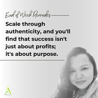 🌟 Purpose-Driven Success 🌟

"Scale through authenticity, and you'll find that success isn't just about profits; it's about purpose." 🚀

In the world of business, purpose is the heartbeat of genuine success. It's about scaling with authenticity and striving for a greater impact more than just about the profits.

If you show up with purpose, profits will follow.

For daily doses of inspiration and motivation on your entrepreneurial journey, follow our page. 

Let's grow with purpose! 💼 

#AicxMedina #EntrepreneurLife #BrandStrategy #PurposefulSuccess #businesstips  #businessowner #growingbusiness #AuthenticBranding #authenticityiskey #reminderoftheweek #brandingreminder