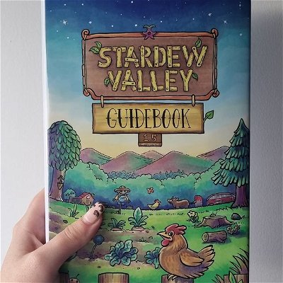 look at what arrived!! I absolutely love it and all the artwork is SO CUTE 😍 i do wish it was bigger though my blind ass had the book to my nose to see the writing 🤣 
•
•
•
•
•
#stardewvalley #sdv #stardewvalleyguidebook #art #artbook #gamingguide #farmcore