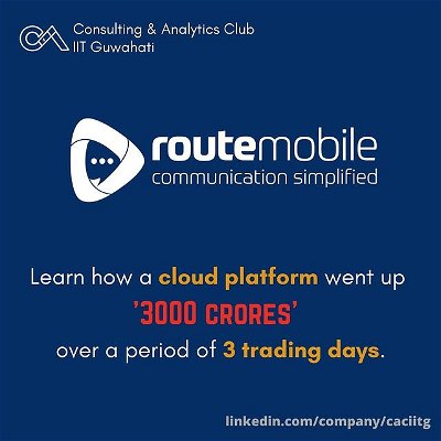 This India-based cloud communications platform grew its market cap by over ₹𝟯𝟬𝟬𝟬 𝗰𝗿𝗼𝗿𝗲 ($𝟰𝟬𝟬 𝗺𝗶𝗹𝗹𝗶𝗼𝗻) over just 𝟯 𝘁𝗿𝗮𝗱𝗶𝗻𝗴 𝗱𝗮𝘆𝘀!

Utilising a blend of AI, smart partnerships and CX (Cloud eXperience), the collaboration of Route Mobile with Truecaller and Sarv.com led to this spectacular raise. Read more about it in our post!

Save, follow, and stay tuned for more business/analytics content!
.
.
.
.
#ai #communications #cloud #artificialintelligence #business #stocks #stockmarket #stockmarketindia #partnerships #data #fintech #cloudcomputing #india #consulting #management #datascience